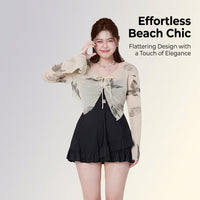 Swimsuit for Plus Size Women with Modest Long Sleeve Design, Printed One-Piece Style for Water Sports and Hot Spring