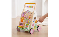Wooden Infant Push Pusher Educational Wooden Pusher with Activity Panel Developmental Walking Toy for Nursery