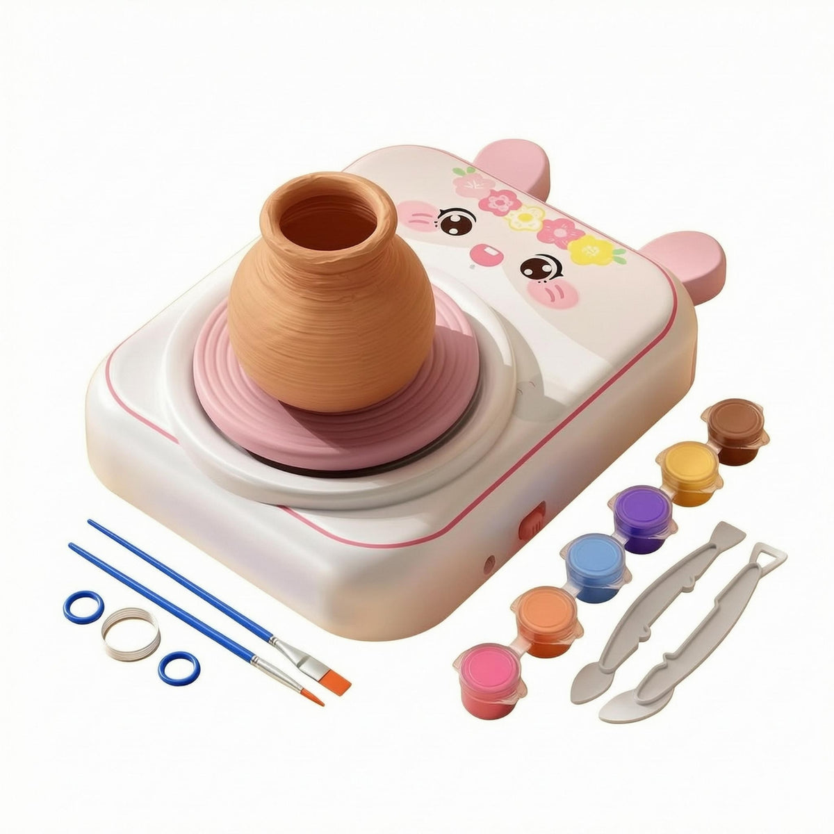 Instructional Guide Tutorial Kids Pottery Wheel Kit Craft Tools Animal Face Pottery Wheel USB Cable for Handcraft Use