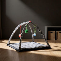 Foldable Cat Tent with Hanging Toys Zebra-Like stripeStripe Cat Tent with Toys Padded Pet Shelter Cozy for Apartments