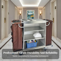 Double-Sided Linen Cart Heavy Duty Stainless Steel Hotel Trolley Large Capacity Commercial Cleaning Cart on Wheels for Guest Room, Restaurant