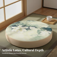 Thickened Design Chinese Design Floor Cushion Comfortable Lotus Print Seat Cushion Soft for Meditators, Adults, Bay Window, Tea Room