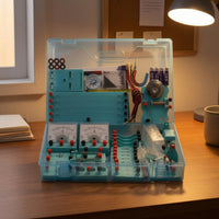 Transparent Blue Electricity Experiment Box Molded Compartments School Physics Laboratory Kit Hinged Lid Physics Experiment Kit Fitted Trays for Laboratory, Classroom