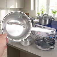 Frying Pan and Saucepan Set for Induction Hob, Stainless Steel Pots and Pans Set with Glass Lids, Wedding Gift, Essential New Home Gift