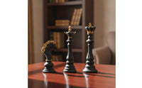 3 Pieces Resin Chess Golden-Accented-Accented Chess Figurines Decorative Tabletop Sculpture for Collectors, Modernists, Living Room, Office, Bookshelf