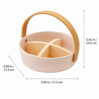 Small Ceramic Snack Serving Platter, Divided Serving Platter with Bamboo Handle, Japanese-Inspired Snack Tray for Entertaining Guests
