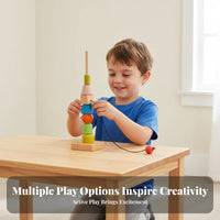 Educational Rainbow Lacing Beads Set Fine Movement Skills Development Wooden Stacking Beads Toy Hand-Eye Coordination for Preschoolers