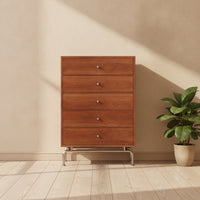 Storage Cabinet with Five Drawers Wood-Grain 5-Drawer Chest of Drawers Tall 5-Drawer Dresser for Bedroom, Living Room, Hallway