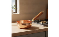 Induction-Compatible Rice Noodle Pot Heavy-Duty Copper Pot with Wooden Handle Sturdy Saucepan Uncoated for Chefs
