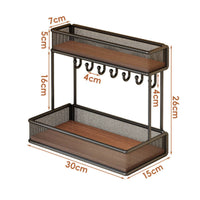2-Tier desktop Storage Rack with Hooks Metal Countertop Organizer with Hooks Compact