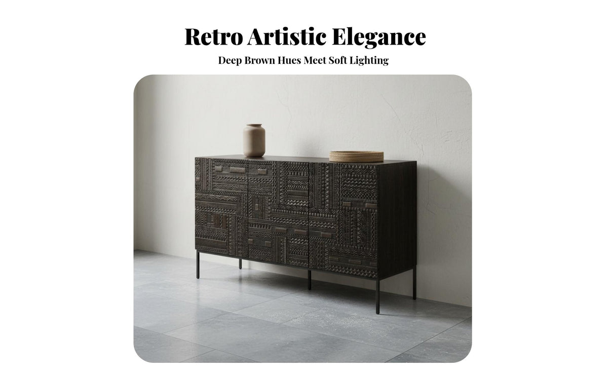 Retro Solid Wood Storage Cabinet Vintage Design Sideboard Buffet Cabinet Intricate Carvings Carved Wood Sideboard for Adults, Hallway, Bedroom