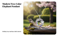 Mom Daughter Necklace Silver and Blush Gold Elephant Charm for Mother’s Day