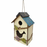 Hanging Bird Ornament Solid Wood Construction Decorative Wooden Birdhouse Handcrafted Style for Yard