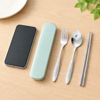 Chopsticks, Spoon, Fork Set with Case, Trio Set, Portable Cutlery Set, Stainless Steel, For Students, Office, Picnic