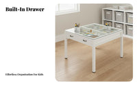 Kids Crafting Desk with Storage Easy to Clean Drawing Table with Grid Drawers Multi-Functional Glass Artistic Workspace Desk for Young Children
