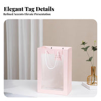 10 Pieces Flower Bouquet Bag Convenient Handles Clear Window Gift Bag Elegant Design Florist Bouquet Carrier for Valentine's Day, Weddings, Birthdays