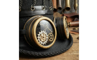 Bronze Accents Steampunk Top Hat Layered Brim Goggle Top Hat Braided Trim Headpiece Gears Decoration