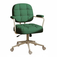 Adjustable Height Upholstered Rolling Chair Ergonomic Quilted Rolling Chair Padded Cushion Swivel Seat Skin-Friendly Textile for Women, Students, Adults, Study Room, Bedroom, Vanity, Small Apartments