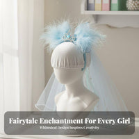 Princess Ribbon Hair Fastener Fairy Look Tulle Ribbon Hair Fastener Crown Feather Barrette Elegant Design Headdress Perfect Gift