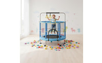 Stable Steel Frame Kids Trampoline with Safety Net Multi-Functional Mini Trampoline with Enclosure Children's Jumping Bed with Handlebar for Toddlers, Adults, Playroom, Home Gym