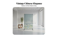 Movable Pleated Panel Partition Chinese Traditional Design Room Divider Vintage Aesthetic Folding Screen Portable for Apartment Dwellers, Home Decorators, Renters, Bedroom, Entryway, Tea House, Office