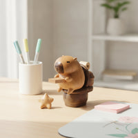 Wooden Capybara Figurine Beech Wood Capybara Figurine Handmade Tabletop Decor for Bookshelf