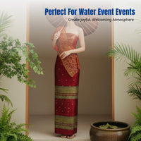 Red Dai Ethnic Women's Dress, Thai Style, Water Festival, Spa Reception, Studio Uniform