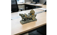 Ox Statue with Cart Antique Bronze Bovine Cart Statue Detailed for Office