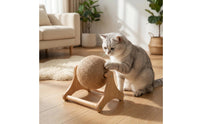 Rotating Cat Scratching Ball Sturdy Scratching Toy with Wooden Frame Long-Lasting Sisal Rope Ball Toy Space-Saving for Apartments
