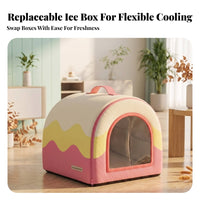 Insulated Cat Shelter Rounded Cabin Shape Cooling Pet Shelter Layered Design for Ice Pack Use