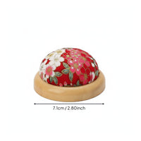 Floral Print Wooden Base Pincushion Decorative Textile Dome Needle Cushion Round Sewing Pin Cushion for Sewers, Craft Table
