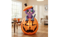 Outdoor Cat in Pumpkin Inflatable Easy to Inflate Inflatable Cat with Pumpkin Festive Yard Decoration Playful for Lawn, Garden, Porch