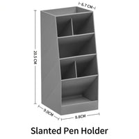 Angled Pen Holder for Desk, Desktop Storage Organizer for Office, Slanted Stationery for Students, Clear Square Design