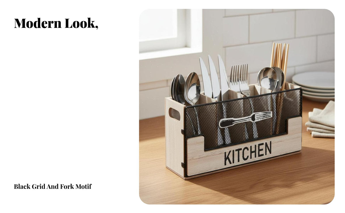 Wooden Utensil Holder Compartmented Design Compartment Silverware Organizer Nordic Design Wooden Silverware Holder for Restaurant, Buffet