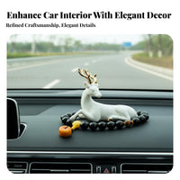 High-End Design Car Dashboard Deer Ornament Jade Porcelain Texture White Deer Figurine Golden Antlers Compact Size for Women, Center Console