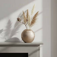 Vase with Wave Texture Lustrous Metal Vase Round for Living Room