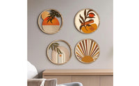 4 Pieces Boho Round Wall Plaque Minimalist Wooden Wall Plaque Decorative Hanging Sign Printed for Living Room, Bedroom