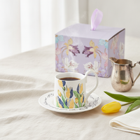Tulip Coffee Mug and Saucer Set, French Afternoon Tea Cup Gift Box