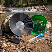 Gold Panning Kit with Mesh Insert Complete Panning Dish with Grooves Starter Enlarging Tweezers for Hobbyists