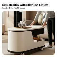 C-Shaped Rolling Table Minimalist Design Rolling C-Shaped Stand Rounded Corners Multi-Level Storage for Living Room