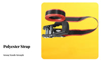 Ratchet Fasten-down Strap High Tensile Strength Ratchet Lashing Strap Vehicle Cargo Binder for Motorcyclists, Campers, Roof Rack, Moving, Trailer