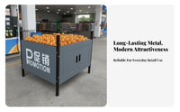 Heavy Duty Supermarket Island Display Stable Structure Advertising Al Display Table with Cabinet Large Capacity Retail Dump Bin with Storage Extra-Sturdy for Shop Owners, Retailers, Merchandisers, Fruit Stands, Convenience Stores, Shopping Malls