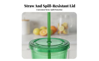 Cartoon Design Double Wall Tumbler with Straw Sweat Proof Insulated Plastic Cup with Lid and Straw Long-Lasting for Students, Summer, Home