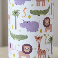 Light Shade for Bedside Lamp and Table, Grey Lampshade for Ceiling or Large Kids Bedroom, E27 Drum Lampshade with Animal Design, Linen Material