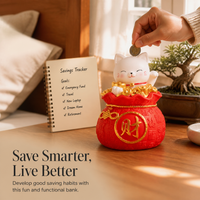 Lucky Cat Piggy Bank with New Year Fortune Bag Design, Fall-Resistant Decoration for Living Room and Bedroom