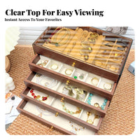 Jewelry Box Multi-Drawer Large Capacity Soft Flocked Lining Jewelry Case Effortless Sliding Drawers for Women Bedroom Closet