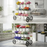 Mobile Flower Cart with Buckets Sturdy Flower Cart with Wheels Outdoor Indoor for Florists