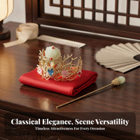 2 Pieces Traditional Chinese Hair Crown Tassel Design Traditional Chinese Hair Accessory Set Retro Dragon Crown Hairpin Set for Brides, Photoshoots