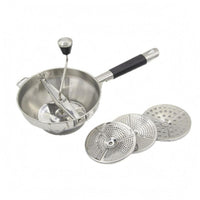 Perforated Food Mill with 3 Discs Silicone Grip Handheld Food Mill Long Metal Handle