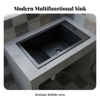 Anti-Smudge-Resistant Coating Laundry Sink with Washboard Single-Piece Molding Integrated Washboard Sink Easy to Clean Stainless Steel Utility Basin Wear-Resistant for Homeowners, Families, DIY Enthusiasts, Balcony, Outdoor, Basement, Kitchen
